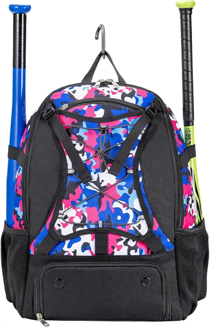 Youth Baseball Bag, Softball Bat Bag for Girls Boys & Adults, Kids Tball Backpack with Shoes Compartment, Large Capacity Equipment Backpack