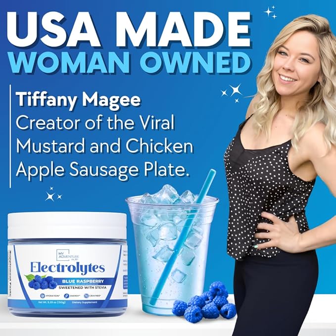 Zero Sugar - Blue Raspberry Electrolytes Powder - Refreshing Hydration - Caffeine Free Energy - All Natural Ingredients - Vegan, Keto and Paleo - Sugar Free Electrolyte Powder Drink Mix - 37 Servings