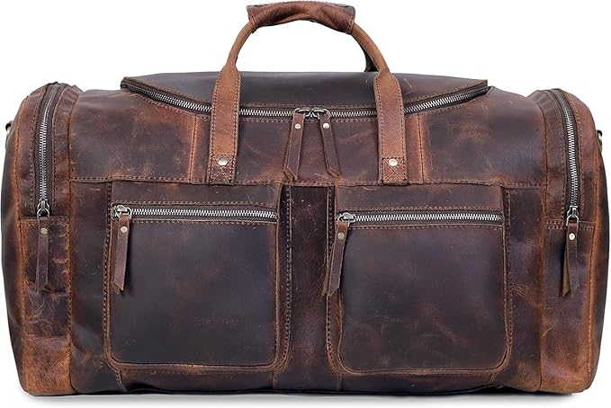 32" Vintage Duffel Classic Style with Modern Outlook Retro Thick Full Grain Cowhide Handmade Airplane Under seat Carry On Bags Leather Gym Overnight Luggage Bag