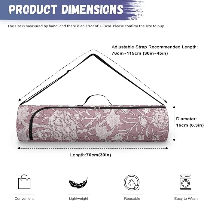 ZCFYGDX Yoga Mat Bag with Adjustable Shoulder Strap and Handle Zipper, 30in Wide x 6.3in Diameter for Yoga Mat Storage