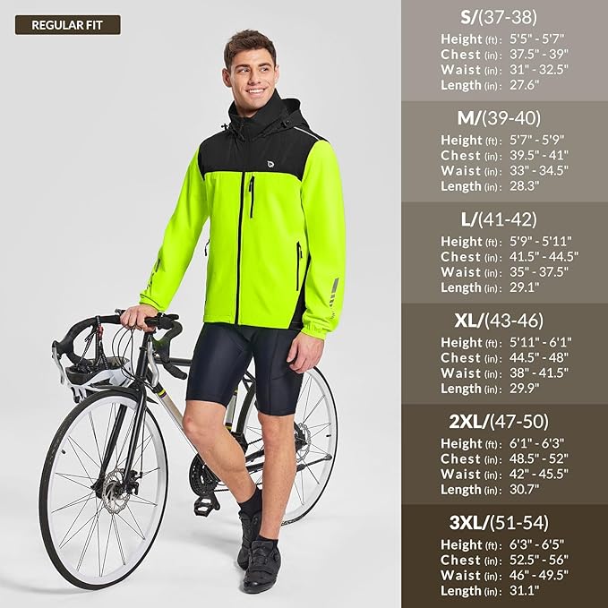 baleaf Men's Rain Jacket Waterproof Windbreaker Raincoat Running Cycling Hiking Gear Hood Lightweight Reflective Packable