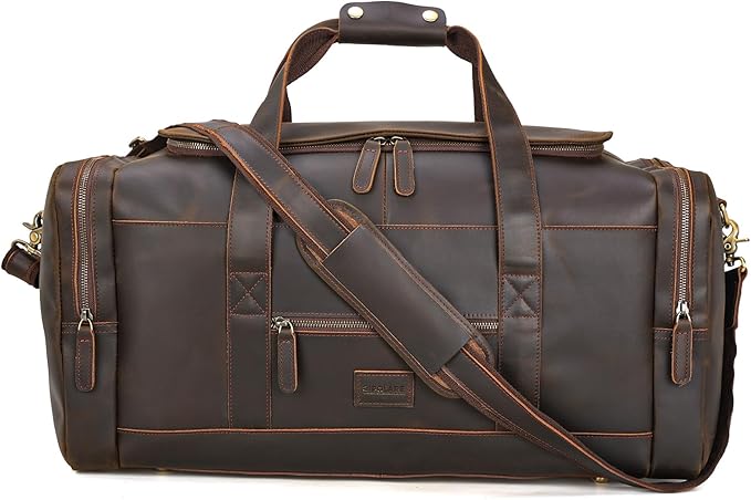 Polare 23" Full Grain Leather Travel Duffle Bag For Men 42L Duffel Bag Overnight Carry on Luggage Sport Weekender Bag