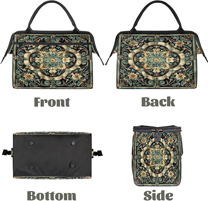 Travel Duffle Bag, Carpet Flowers Patterns Overnight Weekender Tote Bag for Women Men Waterproof Carry On Luggage with Zipper Lightweight Sport Gym Bag for Traveling Yoga Camping Traveling Gifts