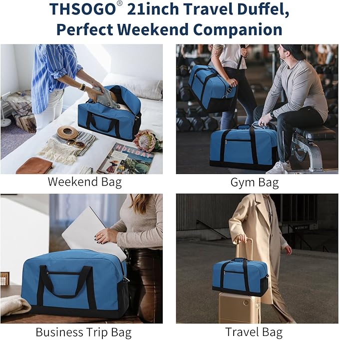 21 inch Gym Bag for Men - 40L Travel Duffel Bag Sport Duffle Bags for Weekend Overnight with Bottom Support (Blue)