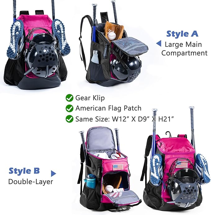 | Baseball Bag Softball Bat Bag, Double-layer Baseball Backpack Adult with Gear Klip To Hold Baseball Glove, Baseball Essential Gear, Youth Baseball Bag for Boys, Girls, Baseball Accessories