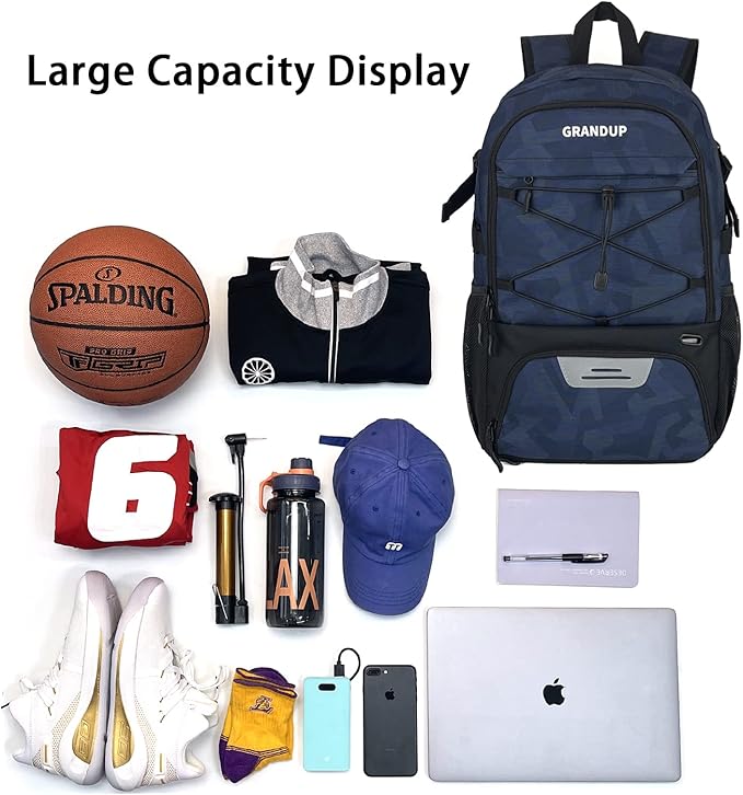 GRANDUP Basketball backpack with ball and shoes compartment Fit Volleyball, soccer, Swim, Gym, Travel, and School, large capacity sports training equipment bags
