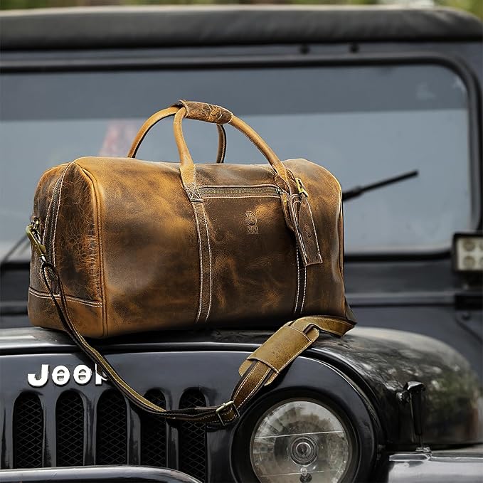 Handmade Leather Travel Duffel Bag - Airplane Underseat Carry On Bags by Rustic Town