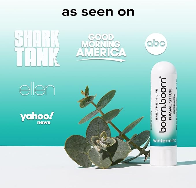 BoomBoom Nasal Stick | Vapor Flow Technology | Cool Refreshing Sensation | Natural Mood Boost | Simple Ingredients | Essential Oils + Menthol Inhaler (Wintermint)