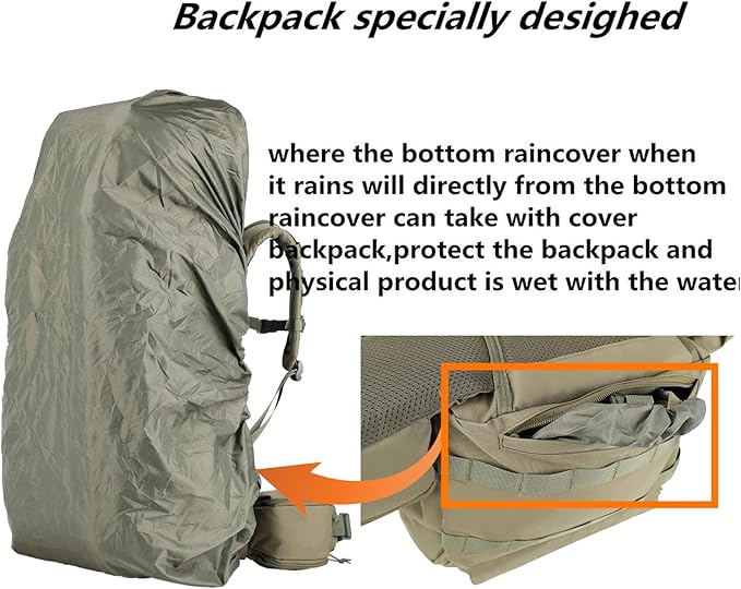 Zsearaymy 75L Hiking MOLLE Backpack with Internal Frame & Rain Cover for Tactical, Camping, Backpacking, Survival Travel (OD.Green)
