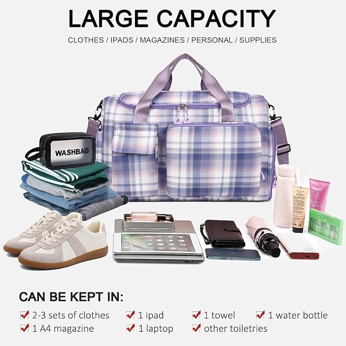 Small Gym Bag for Women, Travel Duffle Bag Carry On Weekender Bag with Shoe Compartment