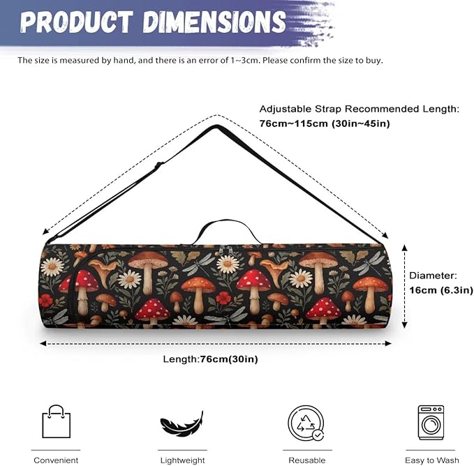 ZCFYGDX Yoga Mat Bag with Adjustable Shoulder Strap and Handle Zipper, 30in Wide x 6.3in Diameter for Yoga Mat Storage