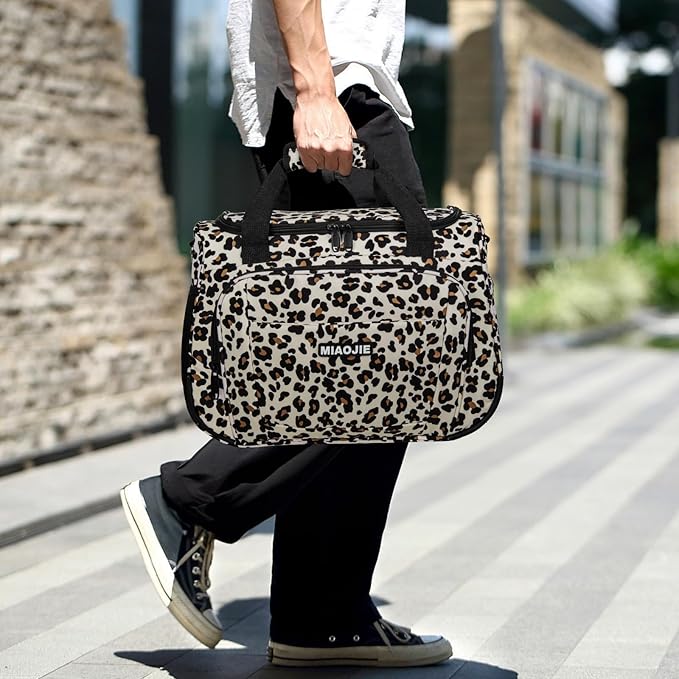 Underseat Carry On Luggage Lightweight Travel Tote Weekender Bag Overnight Duffle Bag for Travel, Travel Essentials Personal Item Travel Bag for Women and Men,Leopard-16Inch