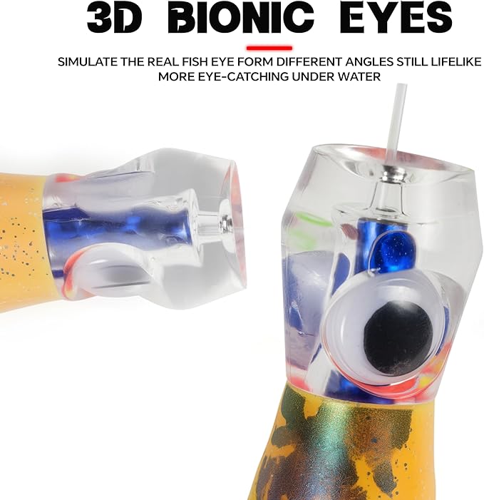 Set of 10 Pcs 9/8/6 Inch Trolling Lures - Marlin Tuna Mahi Wahoo Big Game Squid Skirted Deep Sea Offshore Fishing Lures Included Durable Hard Case