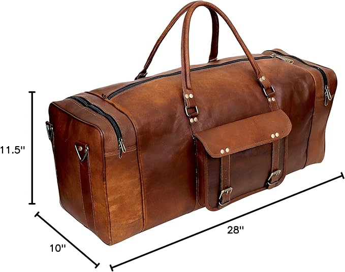 Leather Duffle Bag for Men Luggage Handmade Travel Bag Carry On Luggage Weekender Bags Overnight Gym Sports Cabin Holdall Bag For Airplanes Men And Women (28 Inch Brown)
