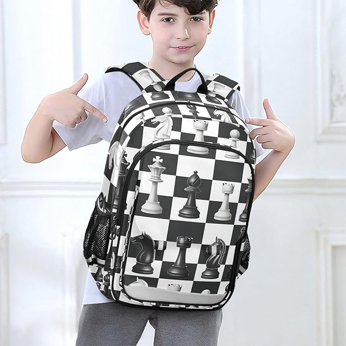 Black White Buffalo Plaid Chess Laptop Backpack Purse for Women Men School Bag 17 Inch Bookbag Student Boys Girls Travel Casual Daypack