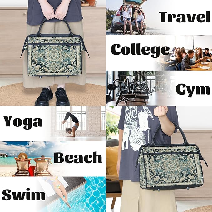 Travel Duffle Bag, Mandala Flower Carpet Overnight Weekender Tote Bag for Women Men Waterproof Carry On Luggage with Zipper Lightweight Sport Gym Bag for Traveling Yoga Camping Traveling Gifts