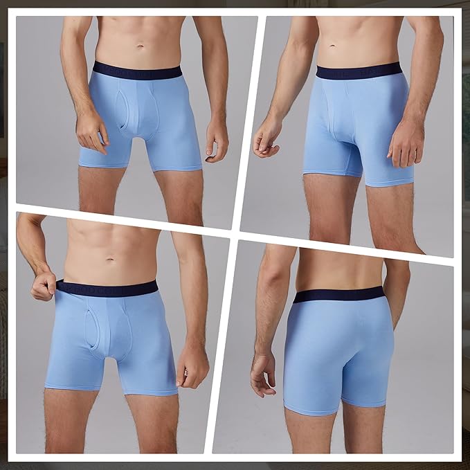 BAMBOO COOL Men's Underwear Breathable Boxer Briefs with Fly Moisture-Wicking Lightweight Underwear 7-Pack