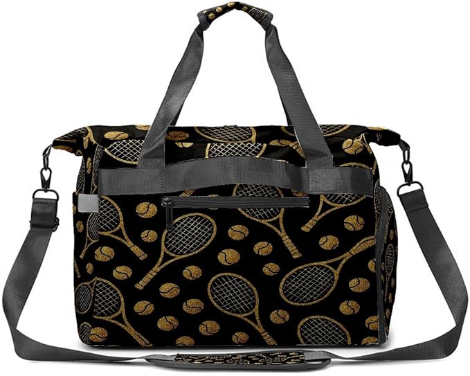 Luxury Racket Black Gym Bag for Women & Tennis Bag, Large Sports Duffel Bag Waterproof with Ventilated Shoe Compartment & Front Racket Sleeve, Lightweight Travel Weekender Overnight Bag