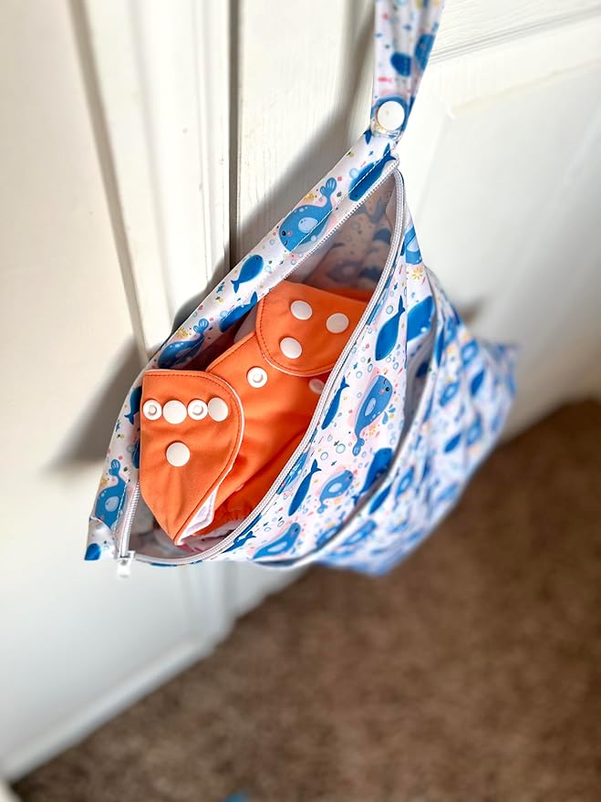 ALVABABY 2pcs Cloth Diaper Wet Dry Bags Waterproof Reusable with Two Zippered Pockets Travel Beach Pool Daycare Soiled Baby Items Yoga Gym Bag for Swimsuits or Wet Clothes L41104