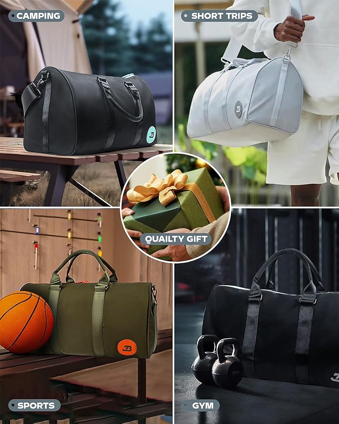 4Pcs/Set Gym Bags Swim Heavy Duty Sports Duffel Bag for Women and Men Waterproof Travel Workout Weekender Bag with 3 Accessory Bags of Wet & Dry Separation Upgrades 2.0 Sliver