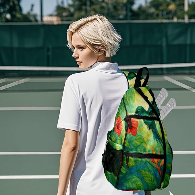 Pickleball Bag Hummingbird Green Pickle Ball Backpack for Women Men Premium Lightweight Crossbody Sling Bag Sports Backpack for Pickleball Paddle Tennis