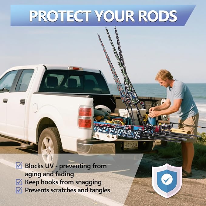 Lightproof Neoprene Fishing Rod Sleeve - Fishing Rod Cover for Storage & Transportation - Puncture Resistant Rod Sock for Casting, Trolling, Spinning Rods