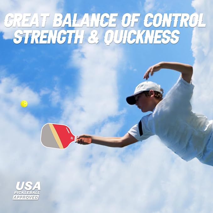 Pickleball Paddles 4 Pack - USAPA Light Graphite Premium Rackets Fiber Face & Polymer Honeycomb Core Pickleball Set with 4 Outdoor Indoor Balls Including Portable Carry Bag