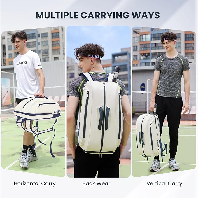 Tennis Racket Bag Pickleball Padel Backpack With Shoe Compartment, Laptop Sleeve,Fence Hook,Ball Sleeve