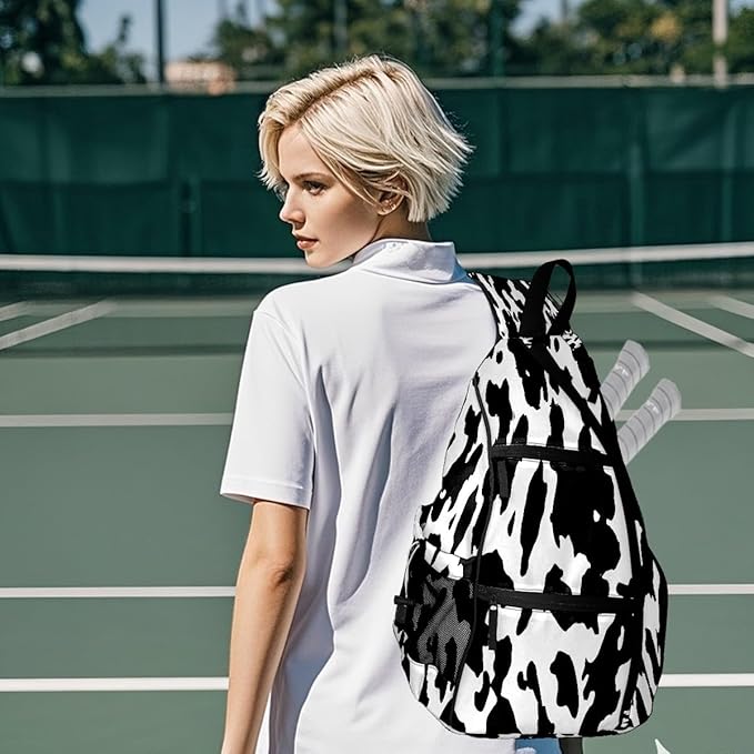 Pickleball Bag Cow Print Pickle Ball Backpack for Women Men Premium Lightweight Crossbody Sling Bag Sports Backpack for Pickleball Paddle Tennis