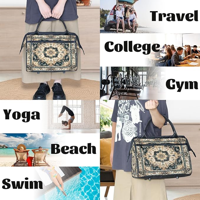 Travel Duffle Bag, White Flower Boho Overnight Weekender Tote Bag for Women Men Waterproof Carry On Luggage with Zipper Lightweight Sport Gym Bag for Traveling Yoga Camping Traveling Gifts