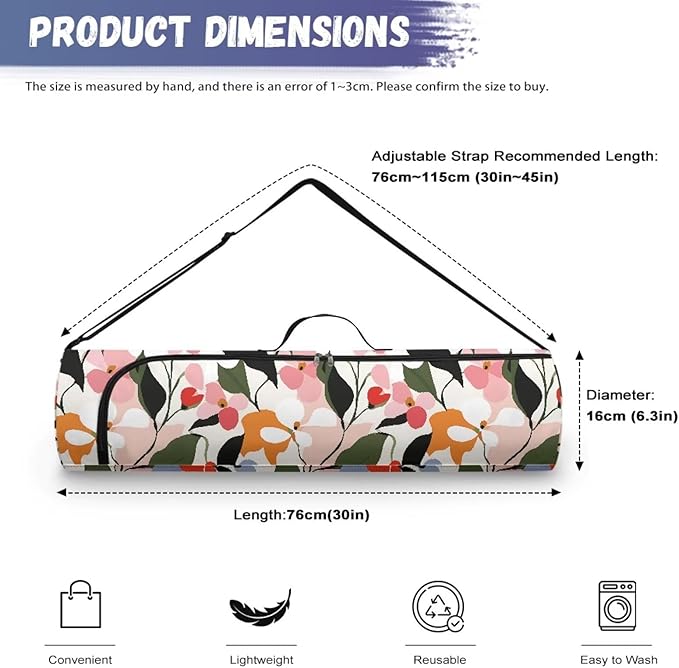 ZCFYGDX Yoga Mat Bag with Adjustable Shoulder Strap and Handle Zipper, 30in Wide x 6.3in Diameter for Yoga Mat Storage