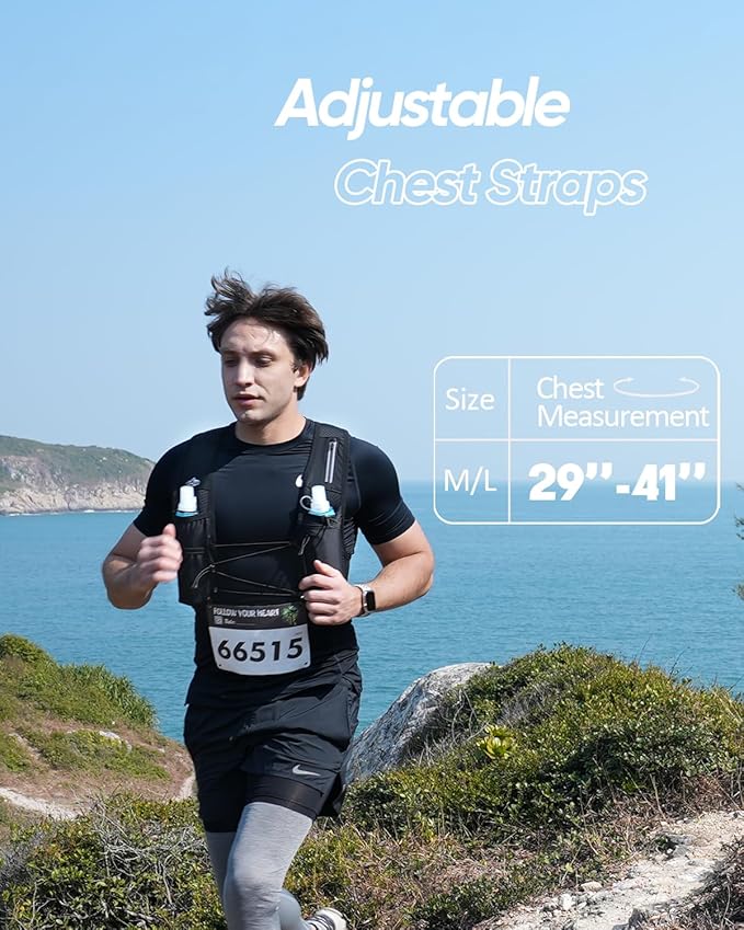 Zelvot Running Vest for Women Men, USA Original Patent, Adjustable Chest Straps Running Hydration Vest with 500ml Soft Flask, Lightweight Reflective Hydration Backpack for Marathon