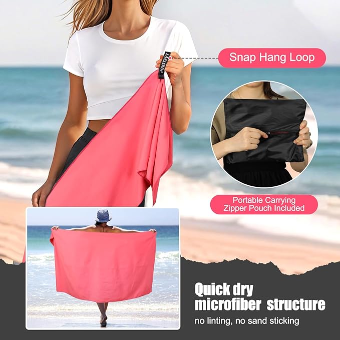 Quick Dry Travel Towel, 3 Sizes 1 Pack Camping Microfiber Towel, Lightweight Fast Drying Towels Set 60"x30", 30"x15", 15"x15" w/Bag for Gym, Beach, Hiking, Swimming, Red