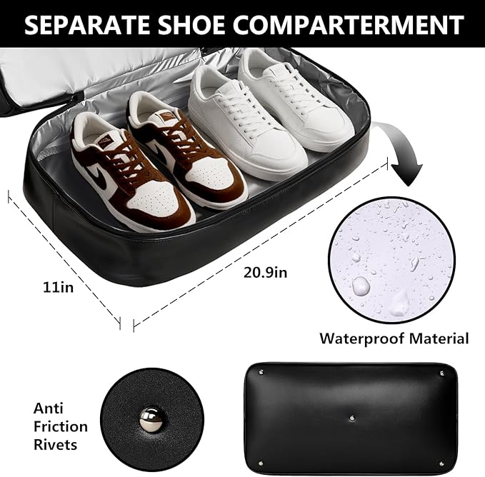 Weekender Bag for Women Men, Large Overnight Bag Faux Leather Travel Duffel Bag with Shoe Compartment Toiletry Packing Cube Carry On Bag Fit 21" Laptop 3Pcs Set (4PCS Black)