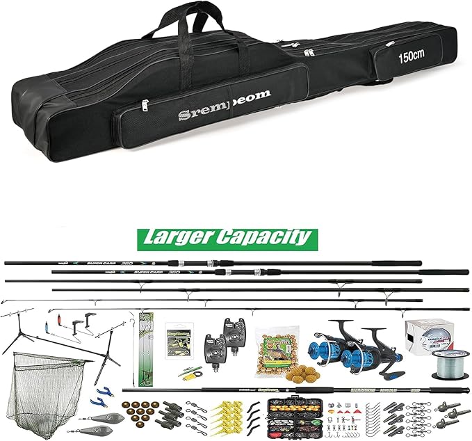 3 Layers Fishing Pole Bag,Portable 3 Layers Oxford Folding Rod Carry Case,Fishing Reel Tackle Storage Bag Case