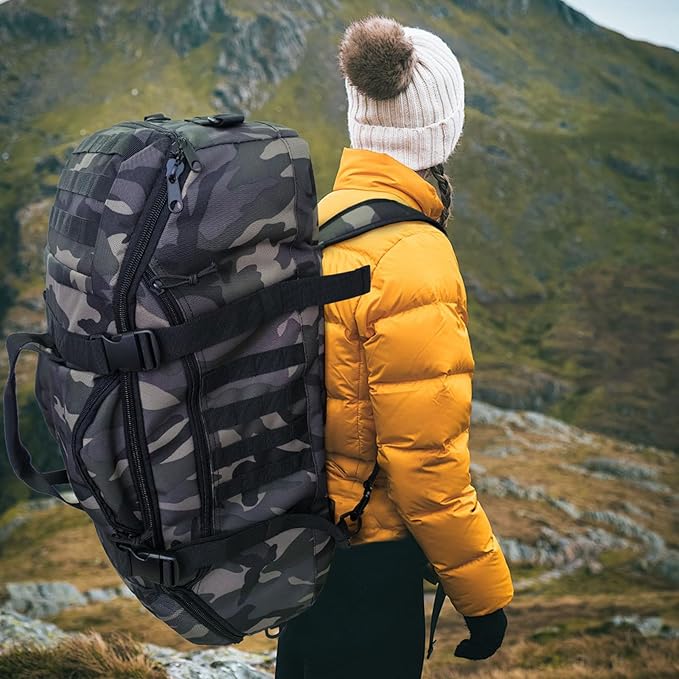 65L Large Travel Duffle Bag Military Tactical Backpack, Army Assault Pack Bug Out Bag Rucksack for Outdoor Sport Hiking Camping with Molle System