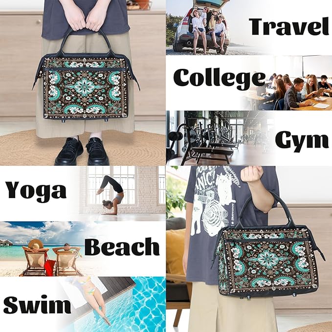 Travel Duffle Bag, Ethnic Mandala Flowers Overnight Weekender Tote Bag for Women Men Waterproof Carry On Luggage with Zipper Lightweight Sport Gym Bag for Traveling Yoga Camping Traveling Gifts