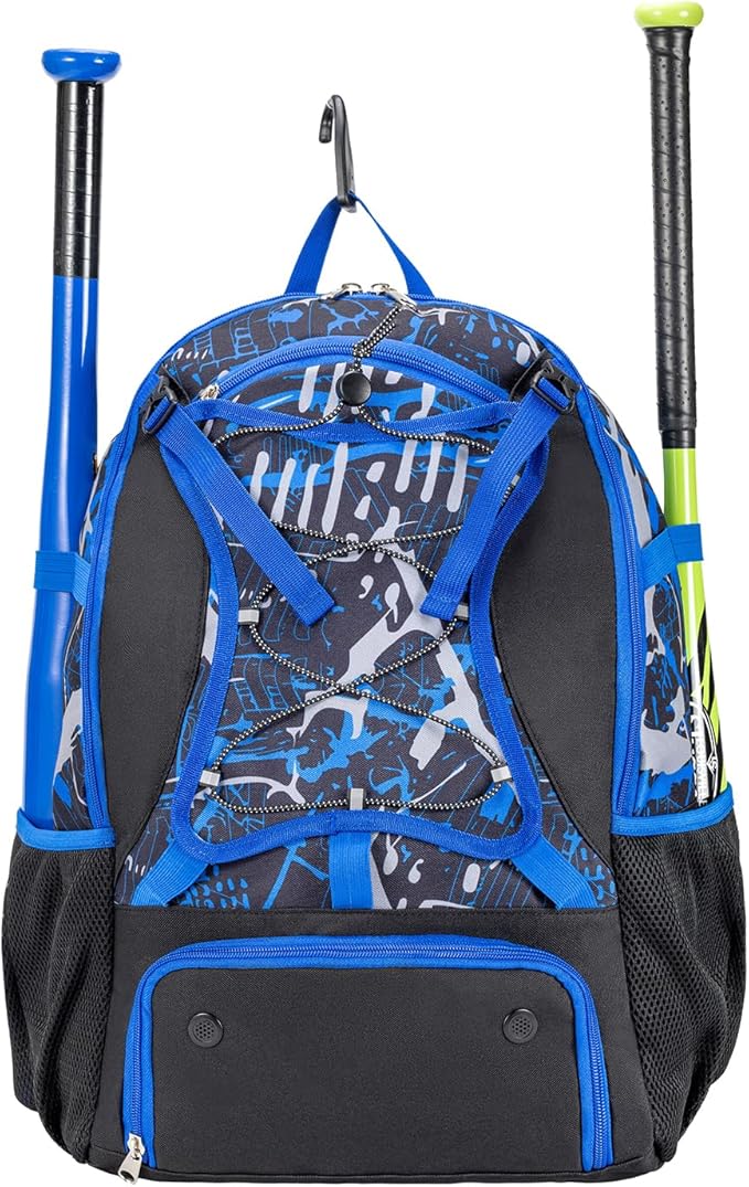 Youth Baseball Bag, Softball Bat Bag for Girls Boys & Adults, Kids Tball Backpack with Shoes Compartment, Large Capacity Equipment Backpack