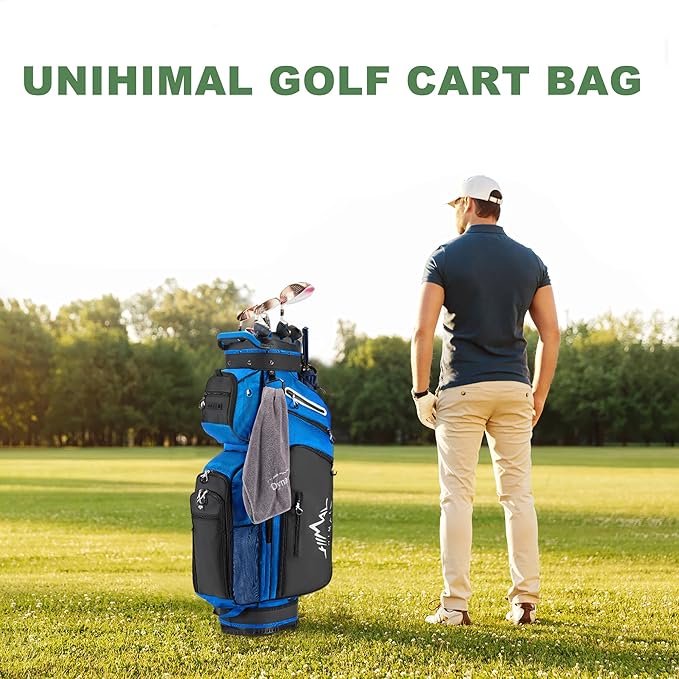 UNIHIMAL 14-Way Golf Cart Bag, Premium Full Length Golf Bag for Men with Magnetic Leather Pocket, Handles and Rain Cover