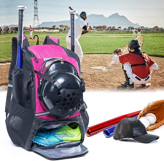 Baseball Backpack for Youth, Boys, Adults - Bat and Softball Equipment Bag With Glove Holder, Helmet, Shoes Compartment - T-Ball Accessories and Baseball Gifts