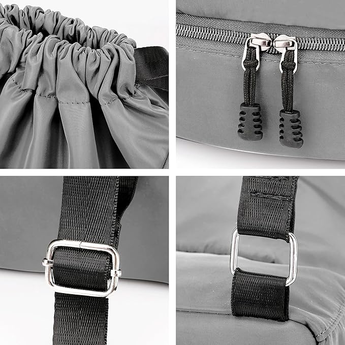 Sport Gym Bag Drawstring Backpack Beach Bag for Men Women with Shoe Compartment and Reflective Strips (Grey)