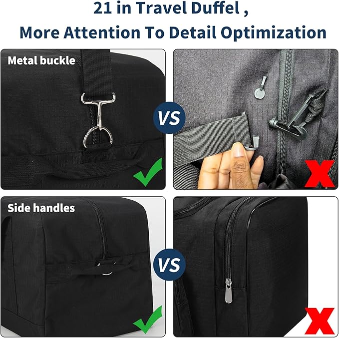 21 inch Gym Bag for Men - 40L Travel Duffel Bag Sport Duffle Bags for Weekend Overnight with Bottom Support (Black)