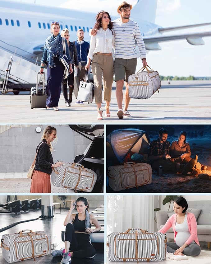 120L Travel Duffle Bag for Men and Women, Large Foldable Duffel Bag for Travel with Shoe Compartment Overnight Weekender Bag Gym Bag Water & Tear Resistant (Stripe, 120L)