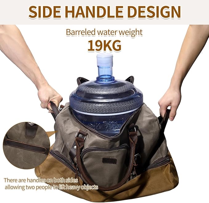 Nerlion Green Large Weekender Overnight Duffel Bag with Shoe Compartment and Leather Accents