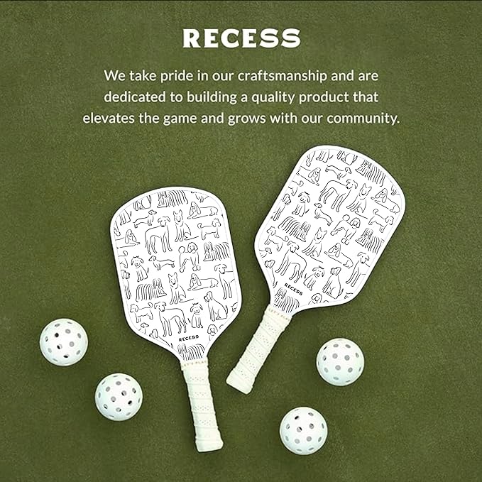 Recess Pickleball Starter Set of Premium Pickleball Paddles and Four (4) Pickle Balls - Lightweight, Honeycomb Core & Comfort Grip Handles - Perfect for Beginners