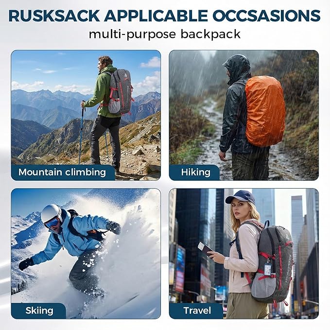 Bseash 45L Waterproof Hiking Camping Backpack with Rain Cover, Outdoor Sport Travel Bag Daypack for Climbing Skiing Cycling (Navy Blue)