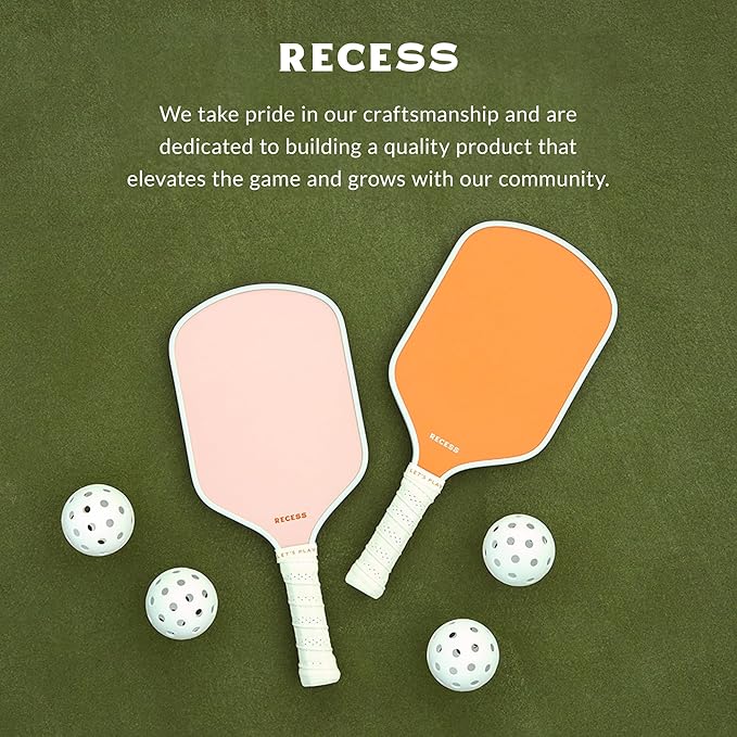 Recess Pickleball Starter Set of Premium Pickleball Paddles and Four (4) Pickle Balls - Lightweight, Honeycomb Core & Comfort Grip Handles - Perfect for Beginners