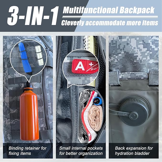 65L Large Travel Duffle Bag Military Tactical Backpack, Army Assault Pack 3 Day Bug Out Rucksack for Outdoor Sports Hiking Camping with Molle System