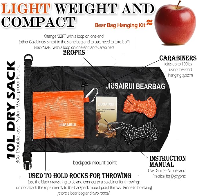 7.8Oz Ultralight Bear Bag Hanging Kit: 30D Waterproof Bear Proof Food Storage for Backpacking and Camping Alternative to Bear Canister
