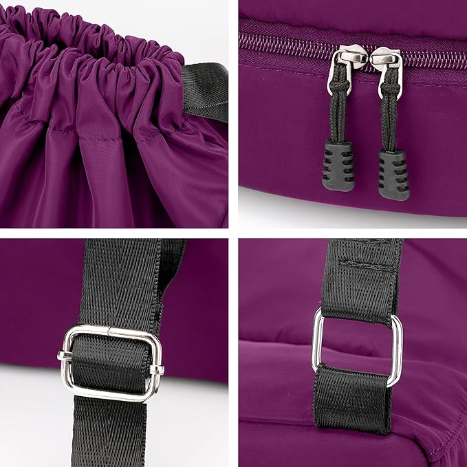 Sport Gym Bag Drawstring Backpack Beach Bag for Men Women with Shoe Compartment and Reflective Strips (Purple)